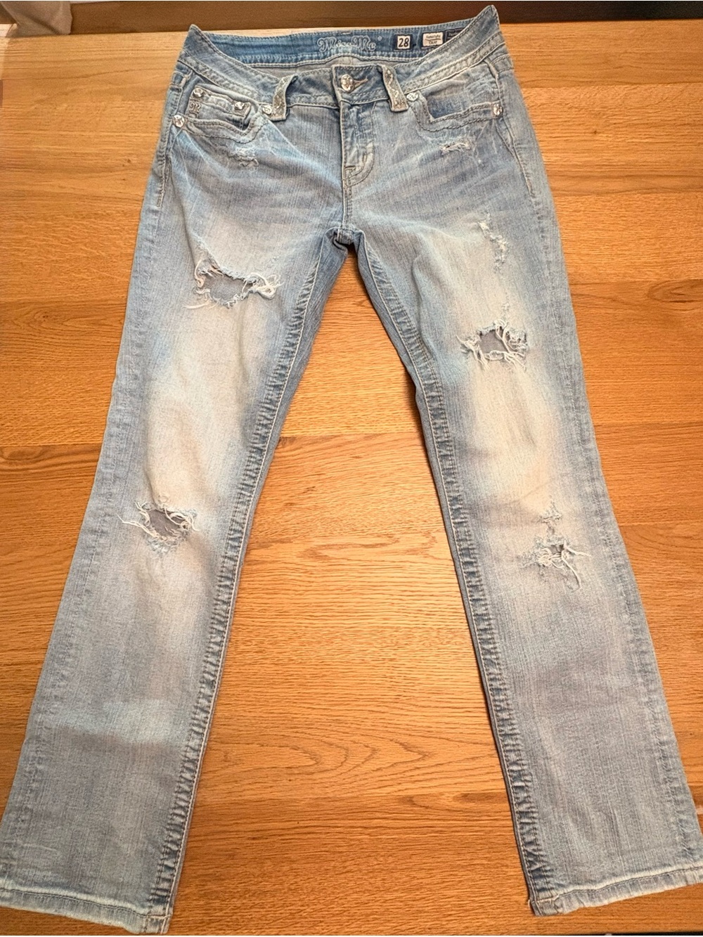 Miss Me Light Blue Distressed Straight Leg Jeans Like New